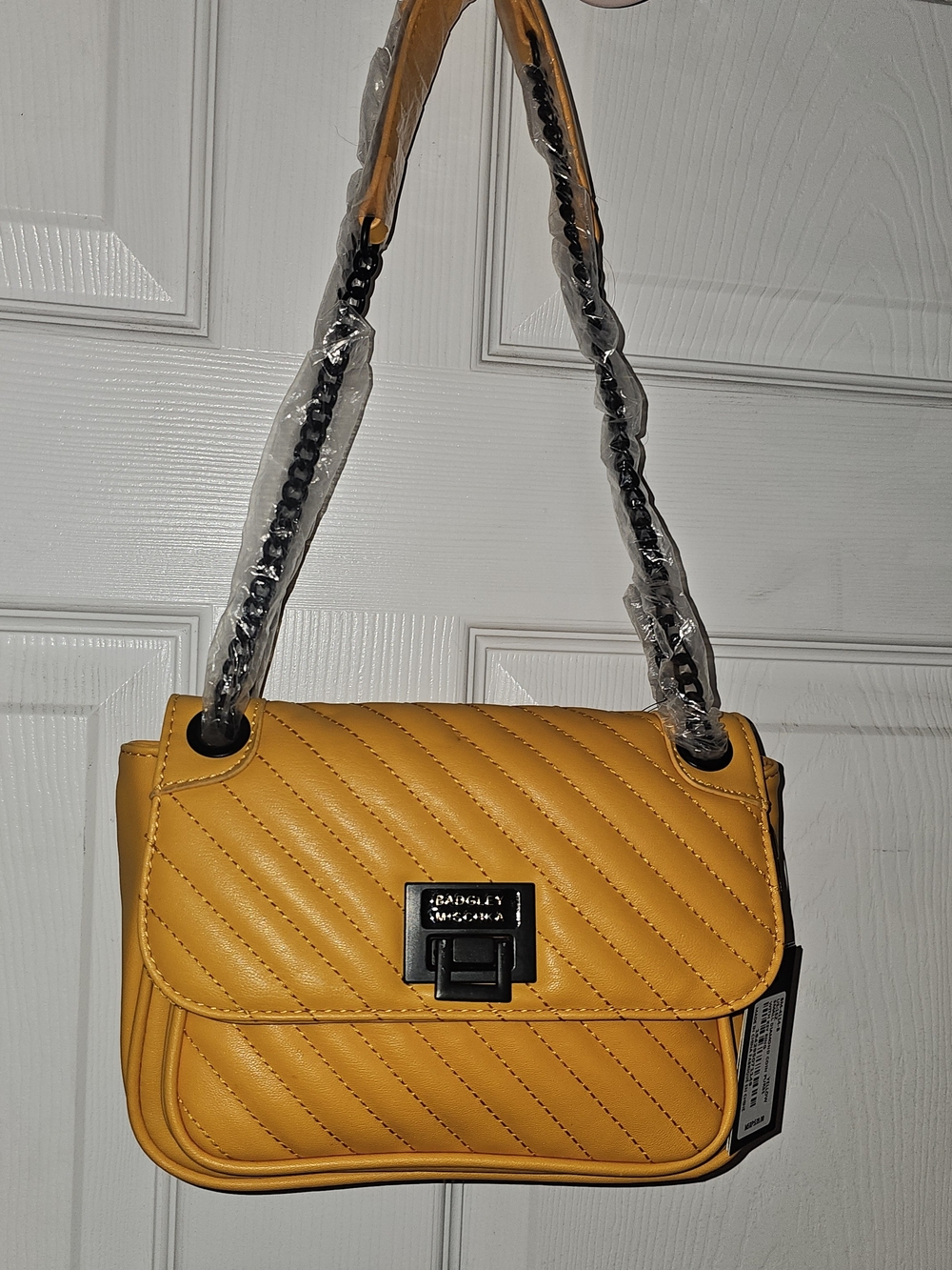 Badgley Mischka Yellow Quilted Crossbody Bag With FREE matching Wallete.